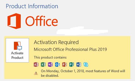 ms office 2019 product key activation