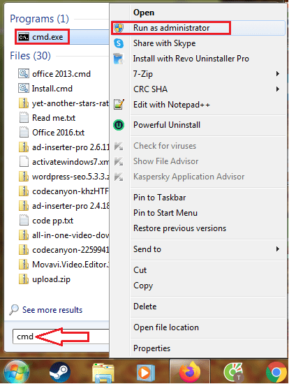 cmd run as administrator Windows 7
