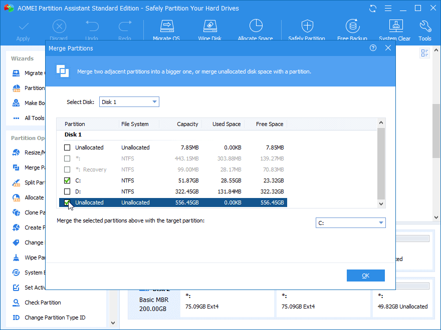 add unallocated space to partition windows 10