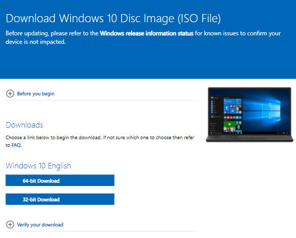Download Windows 10 ISO Files Direct Links from Microsoft