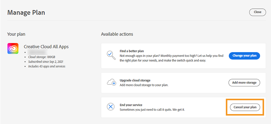 adobe creative cloud cancel annual plan