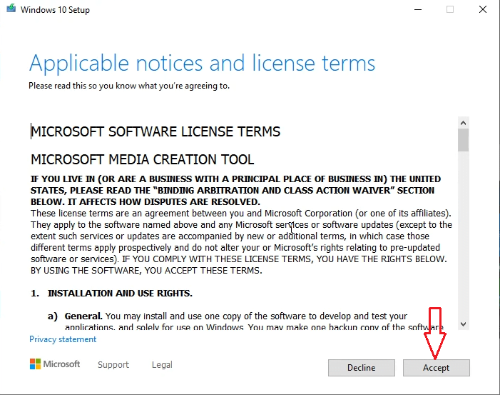 Accept Microsoft terms