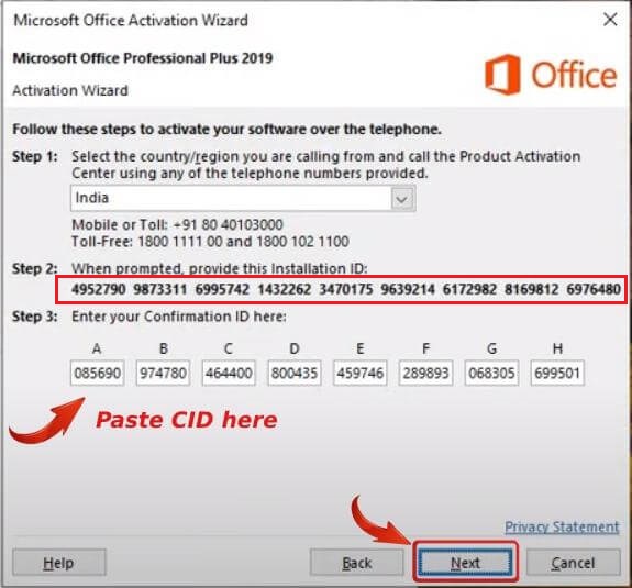 activate office 2016 by phone 3