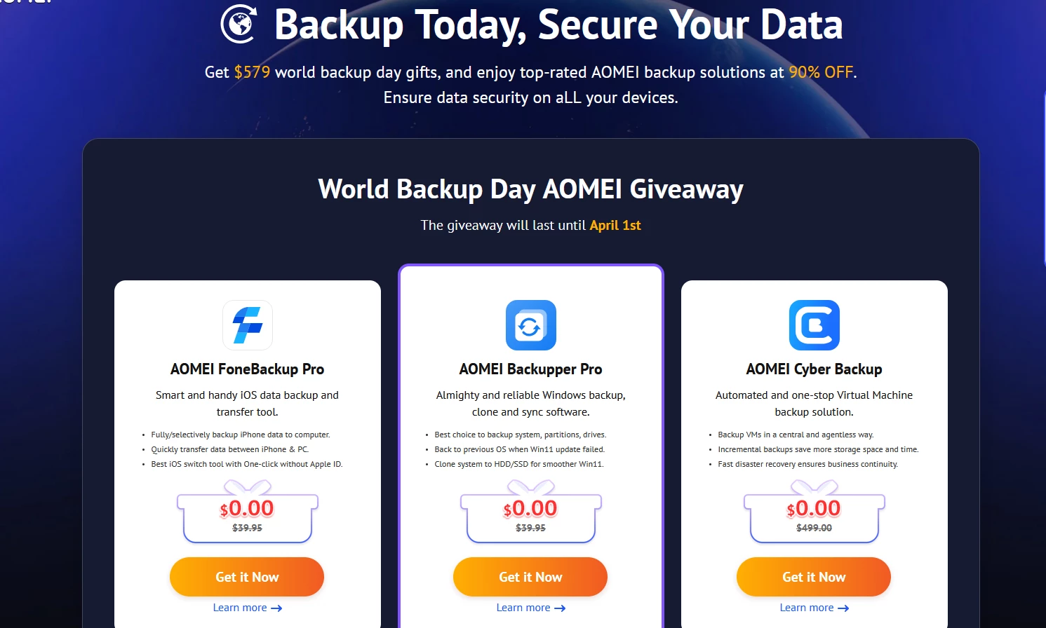 Giveaway AOMEI Backupper Pro, AOMEI FoneBackup Pro and AOMEI Cyber Backup