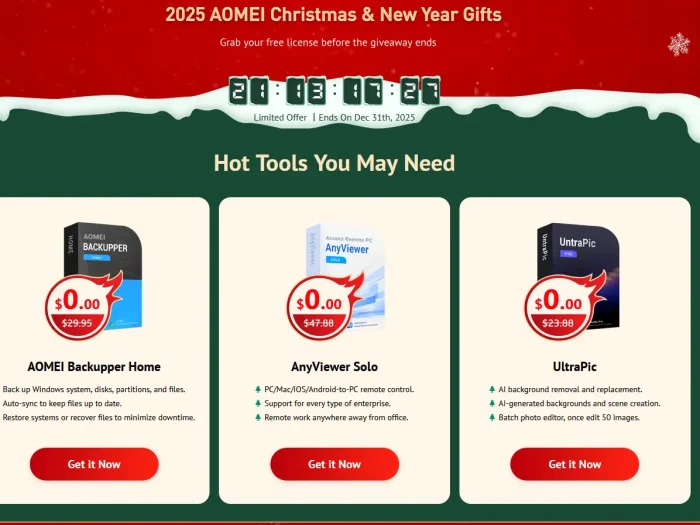 🎄 AOMEI Christmas Carnival Giveaway: The Biggest Holiday Software Event of the Year